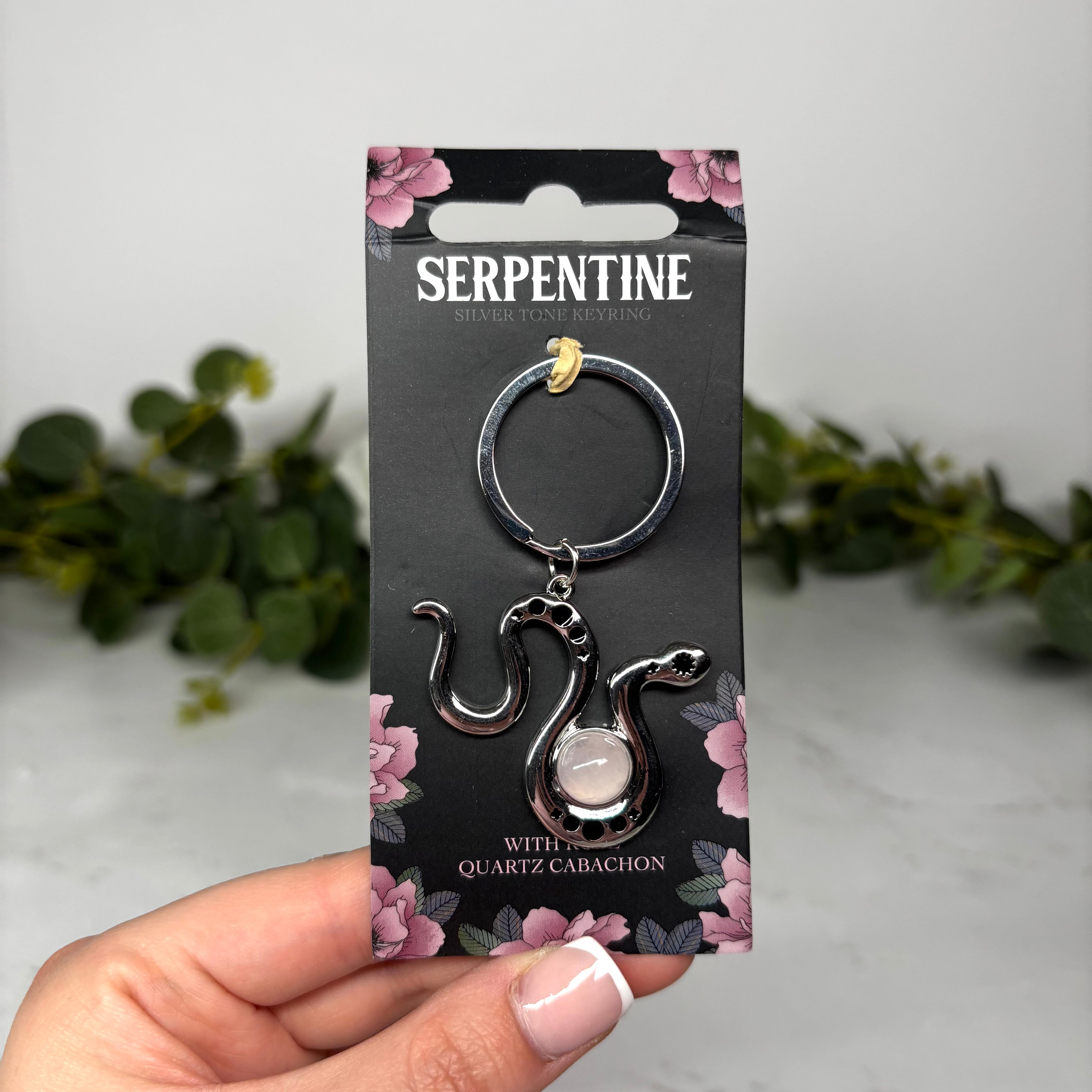 Rose quartz serpentine keyring