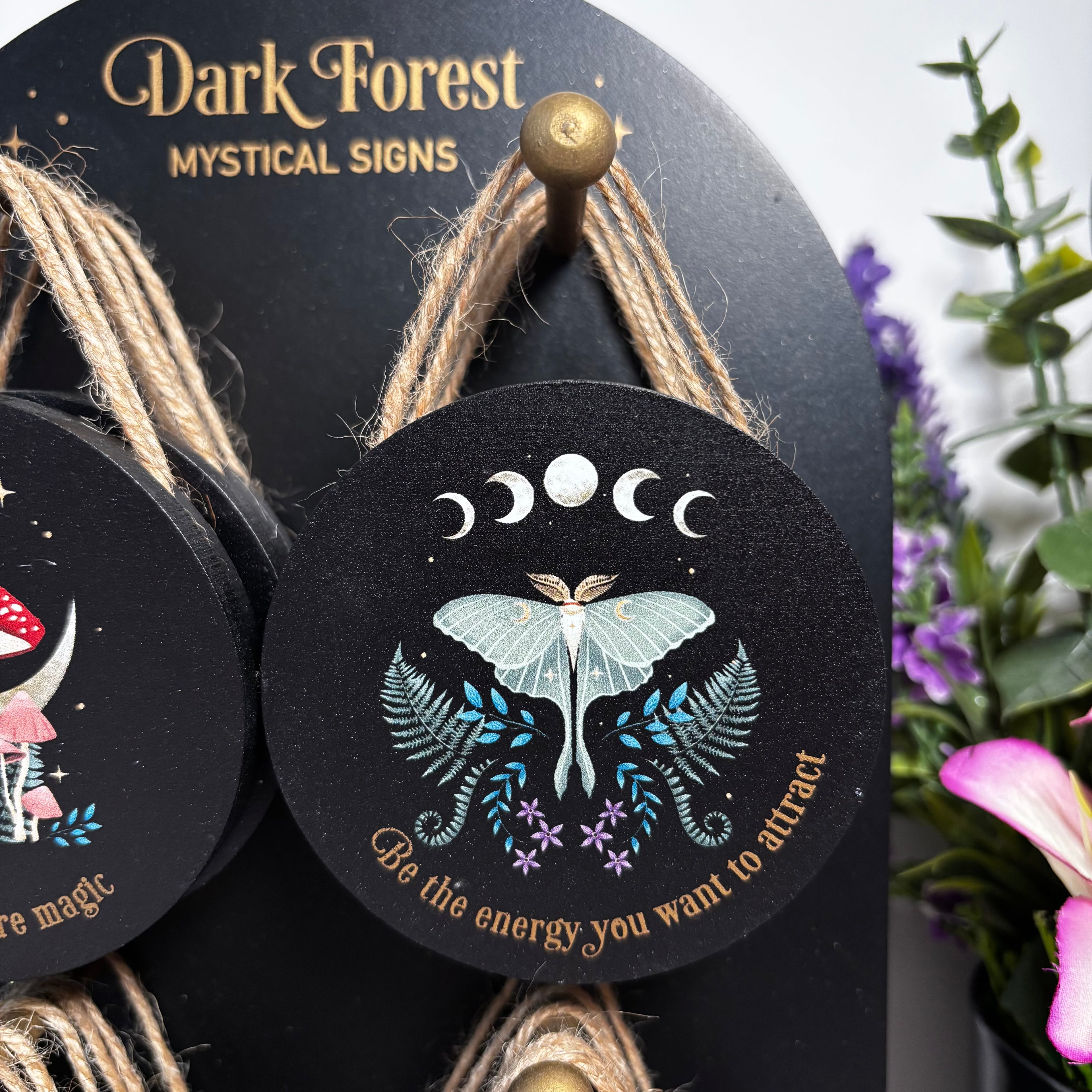 Dark forest mystical wooden signs