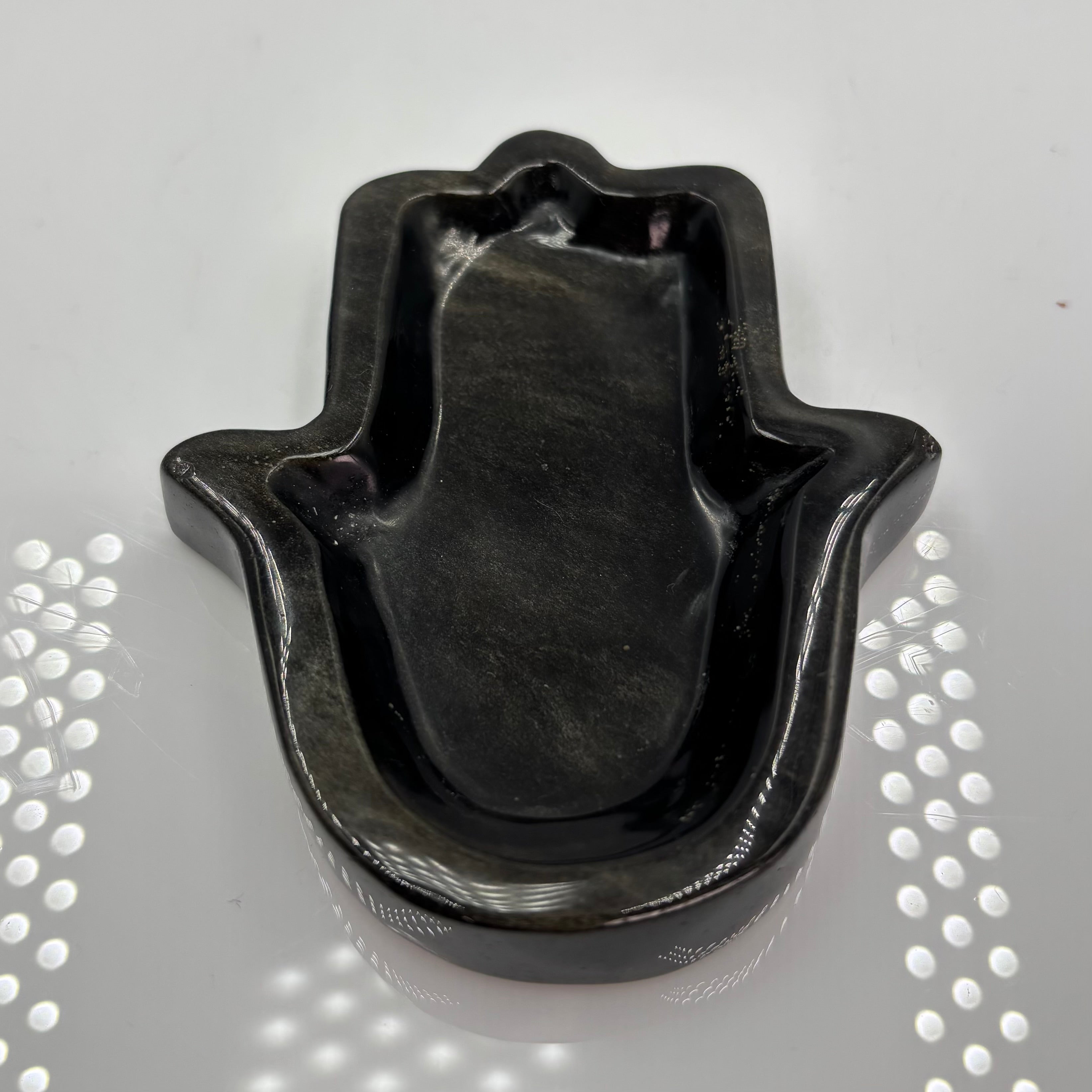 Silver obsidian hand dish