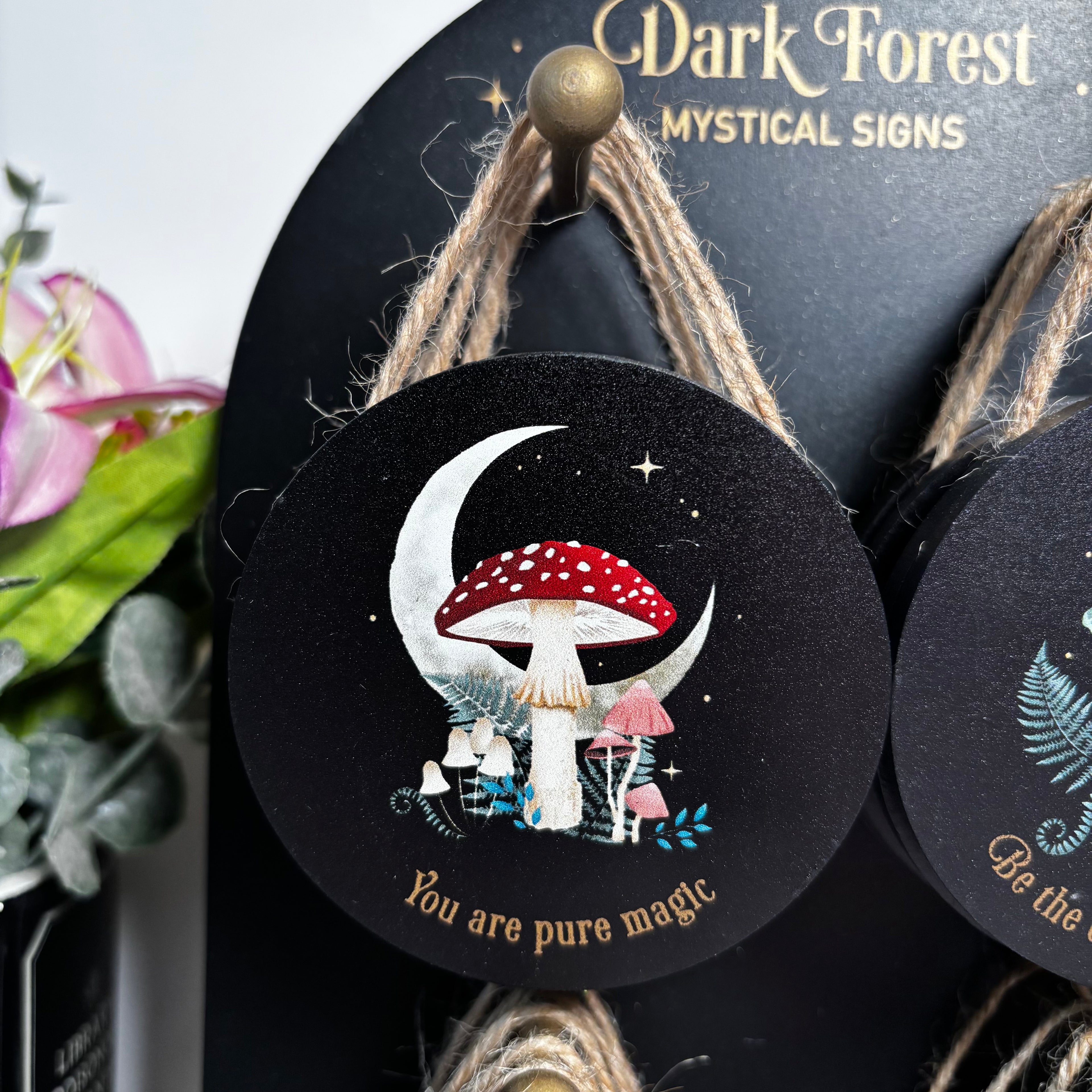 Dark forest mystical wooden signs