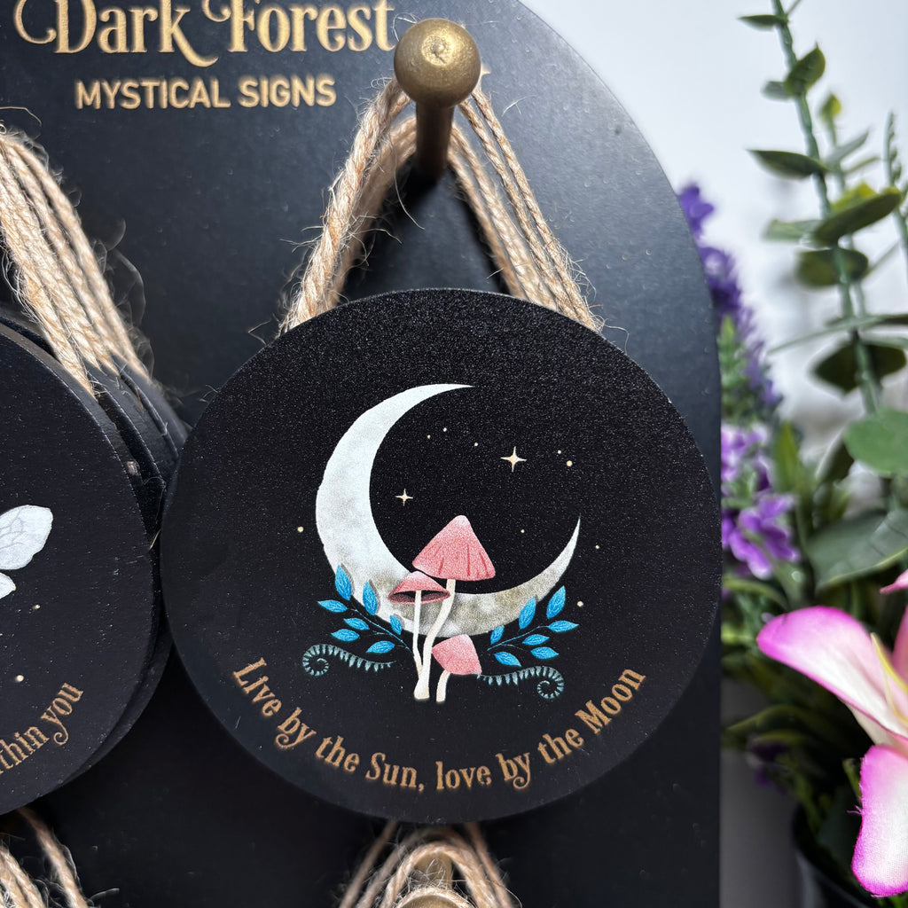 Dark forest mystical wooden signs