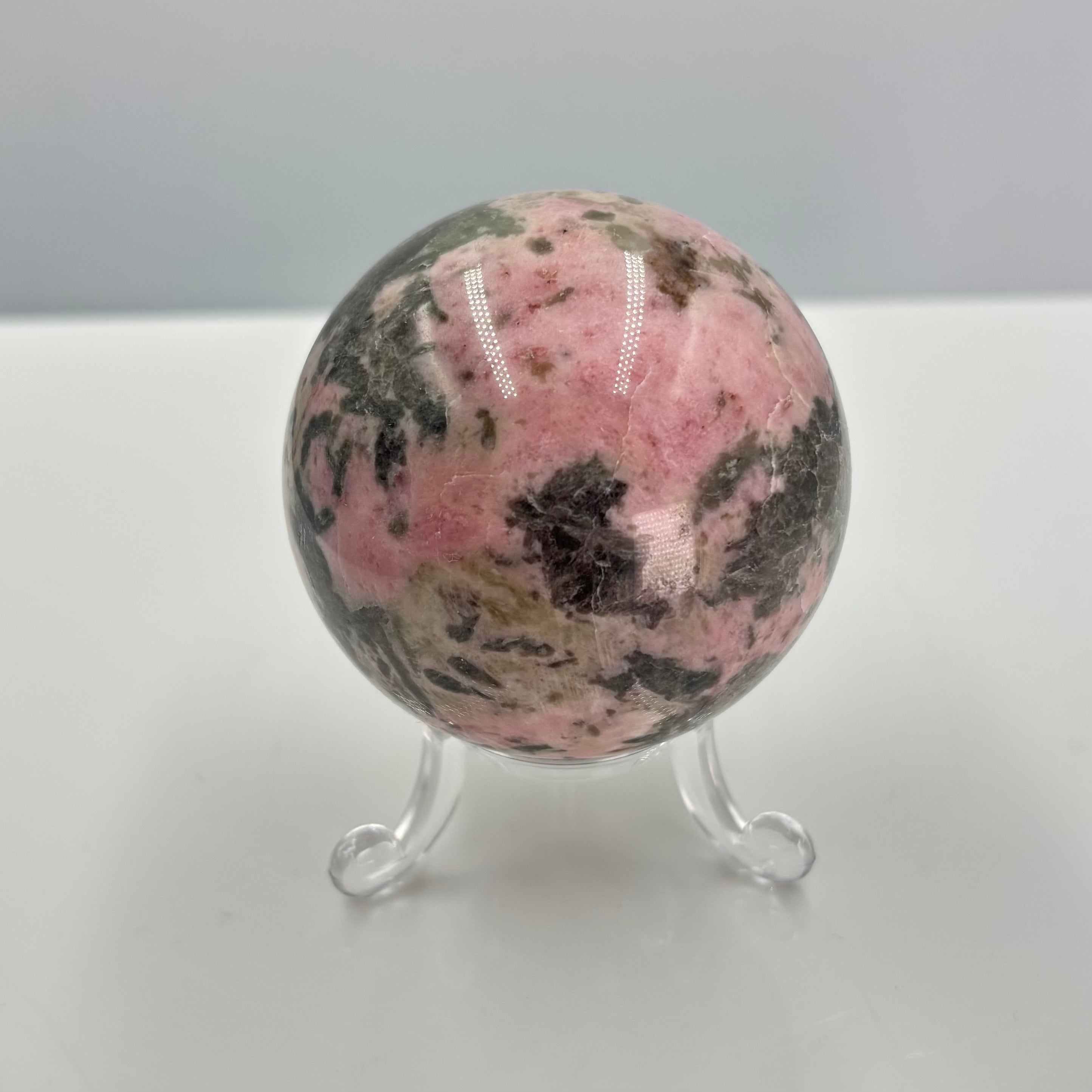Rhodonite and Green tourmaline sphere