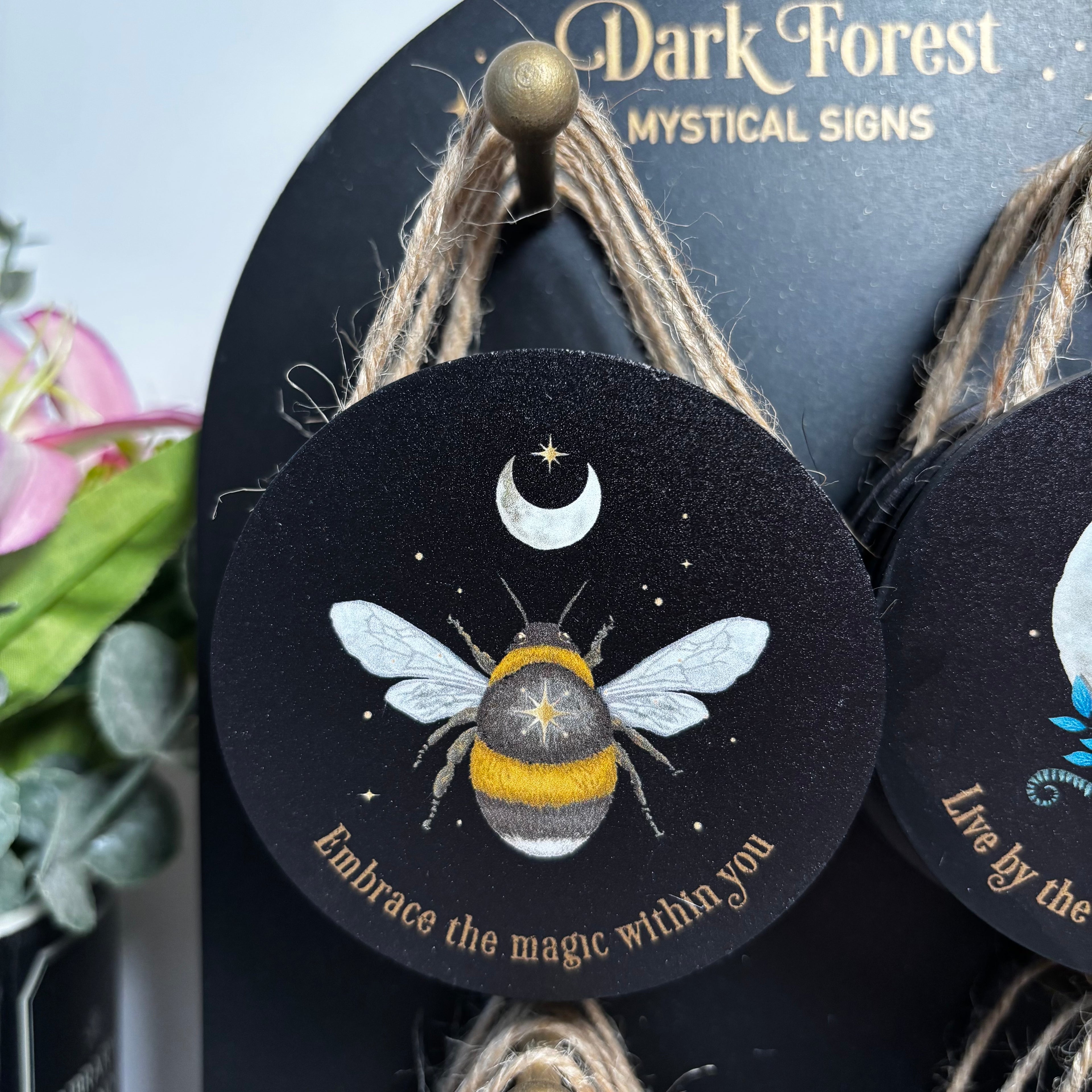 Dark forest mystical wooden signs
